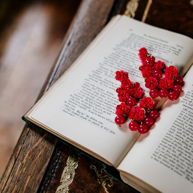 REd J Crew Earring s| Colourful Alternative Winter Wedding at Upwaltham Barns, Sussex | Epic Love Story Photography