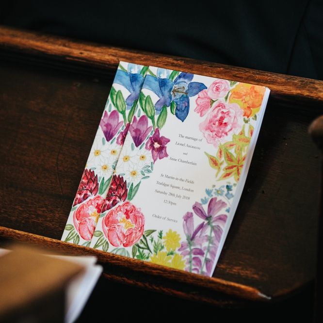 Floral Illustrated Stationery For Wedding // Stylish Rooftop Wedding At Ace Hotel Shoreditch // Image By Story Wedding Photography // Bride In Catherine Deane // Bobbi Brown Bridal