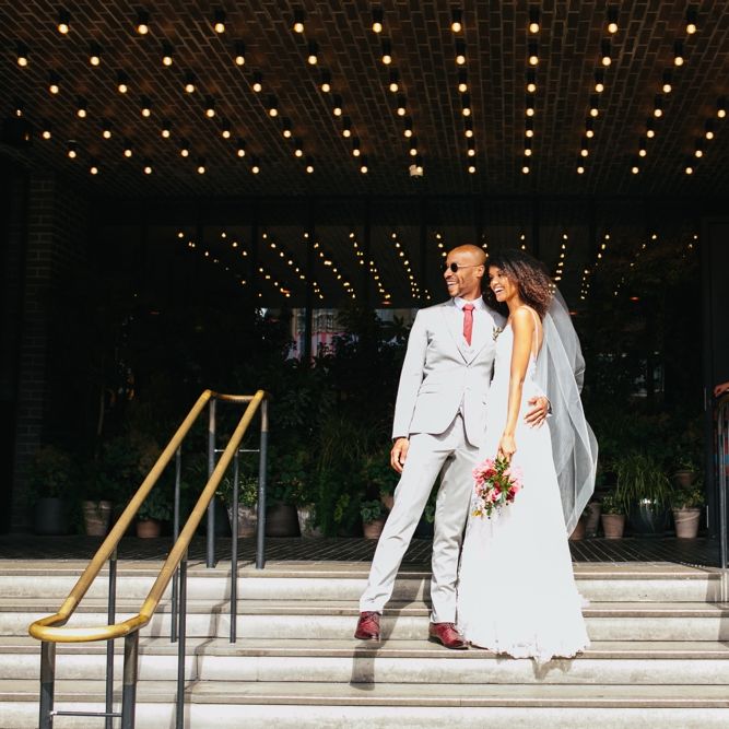 Stylish Rooftop Wedding At Ace Hotel Shoreditch // Image By Story Wedding Photography // Bride In Catherine Deane // Bobbi Brown Bridal
