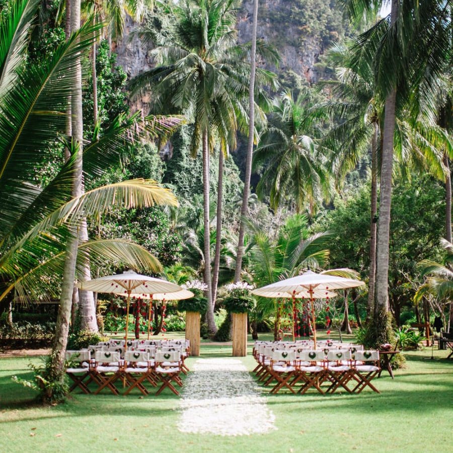 Outdoor tropical wedding ceremony in Thailand
