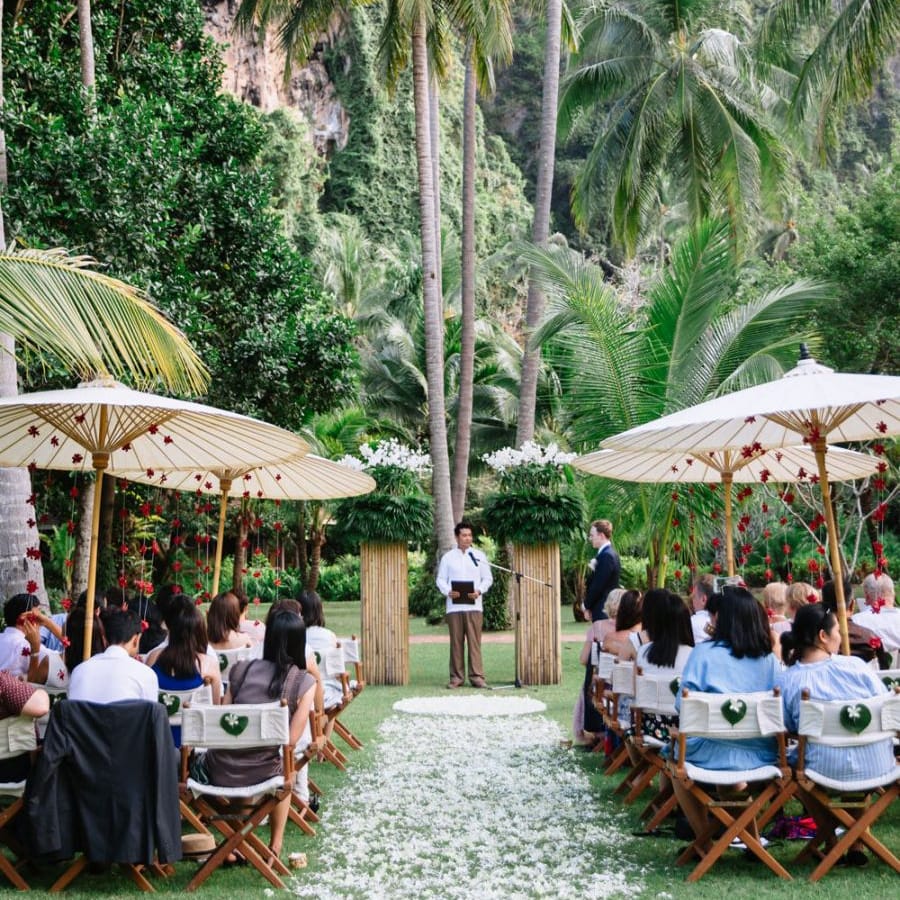 Thailand wedding with petal aisle