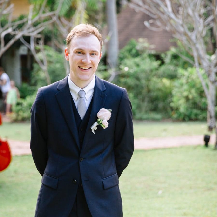 Groom in navy suit