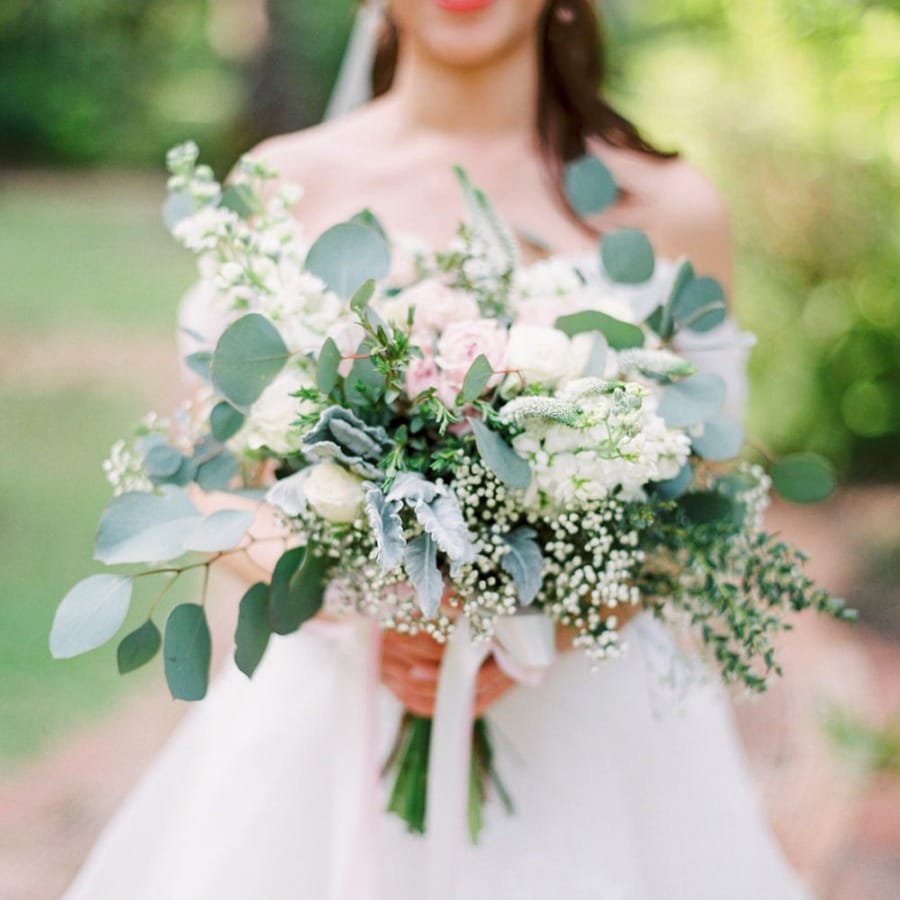 White and green wedding bouquet for tropical wedding