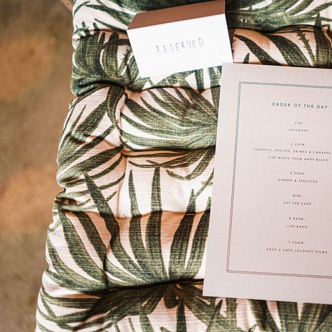 Order of the day for wedding at  Trinity Buoy Wharf