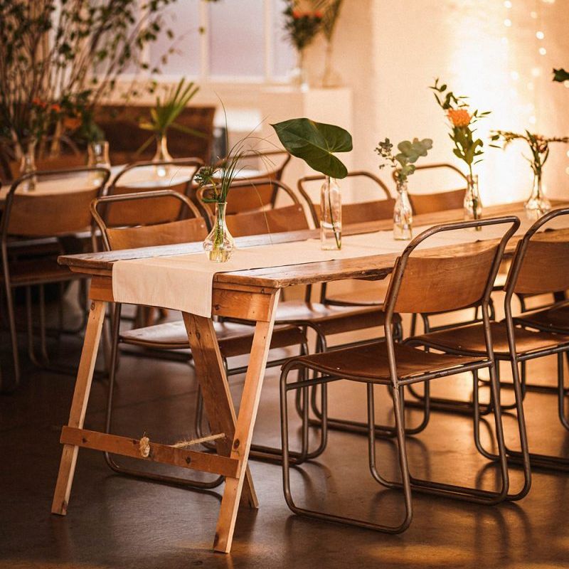 Wedding table set up at  Trinity Buoy Wharf