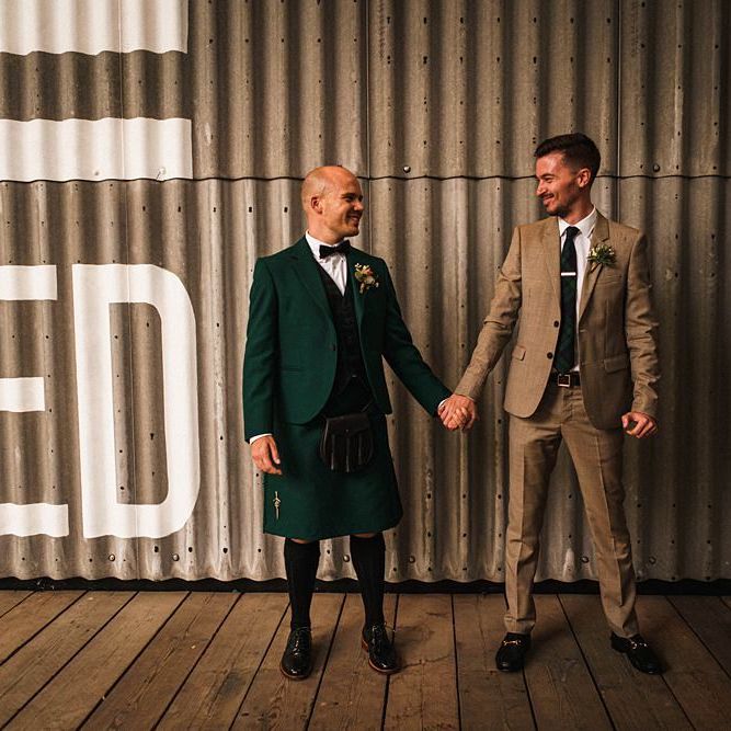 Grooms at London wedding at  Trinity Buoy Wharf