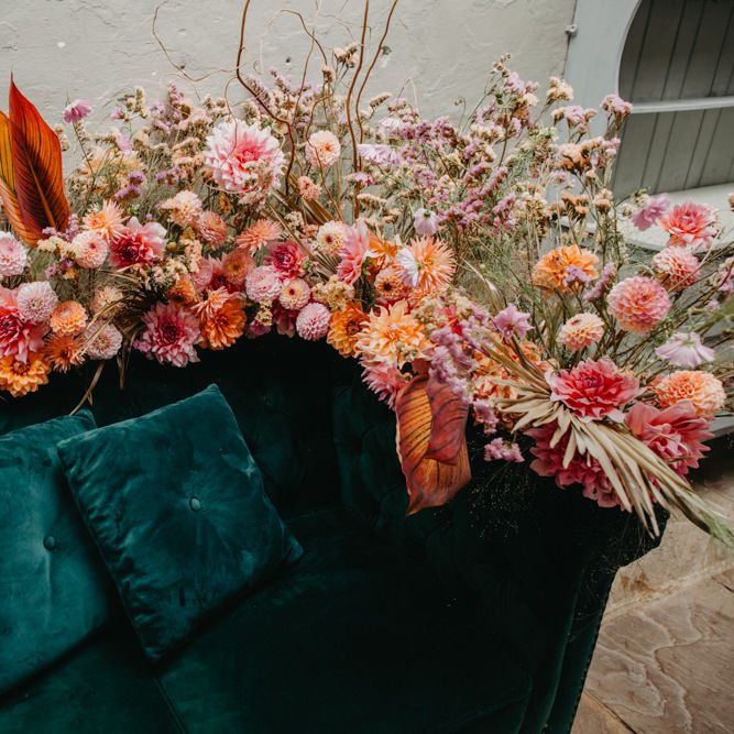 Tropical pink, orange and coral wedding flowers
