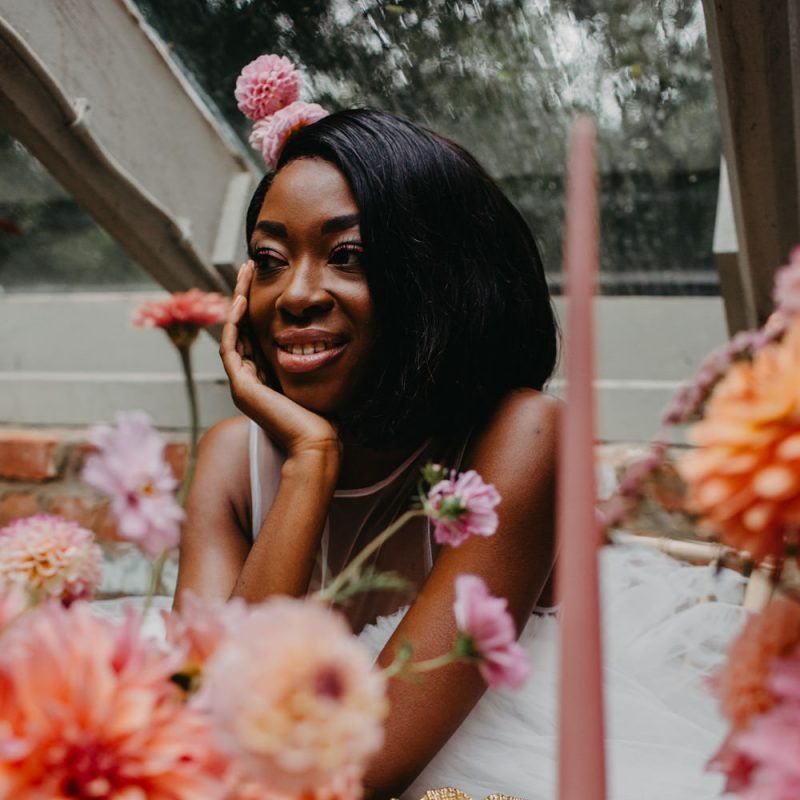 Beautiful bride sitting at an intimate tablescape