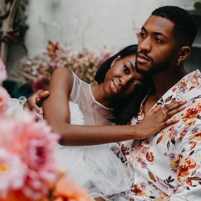 Bride and groom embracing at intimate Secret Garden Kent wedding