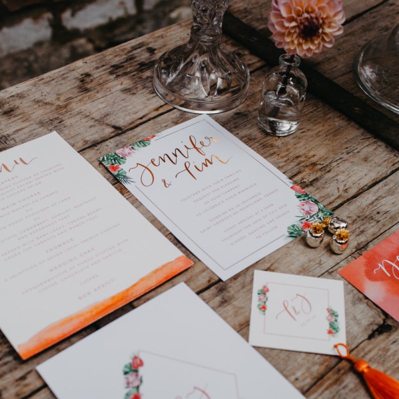 Tropical wedding stationery suite