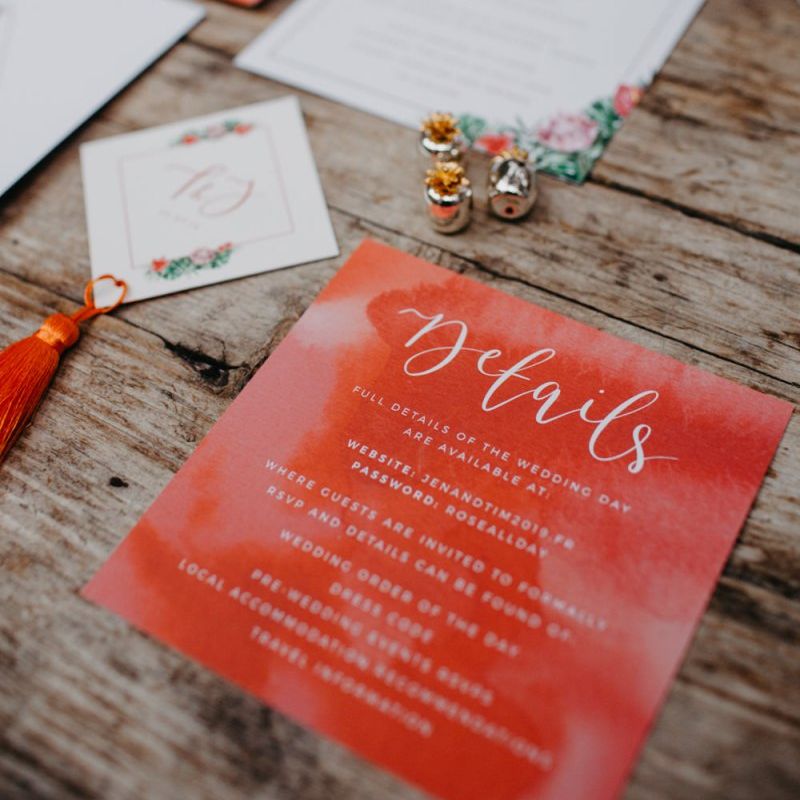 Wedding stationery suite with tassels and floral illustrations