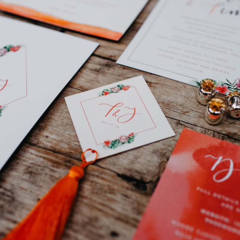 Floral illustration on stationery suite