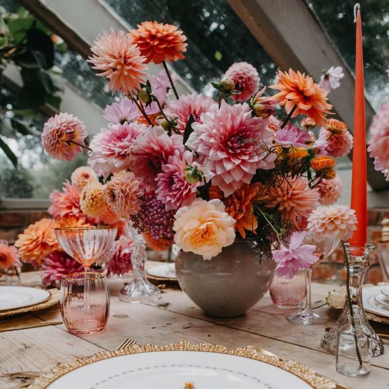 Pink, peach and coral floral arrangement