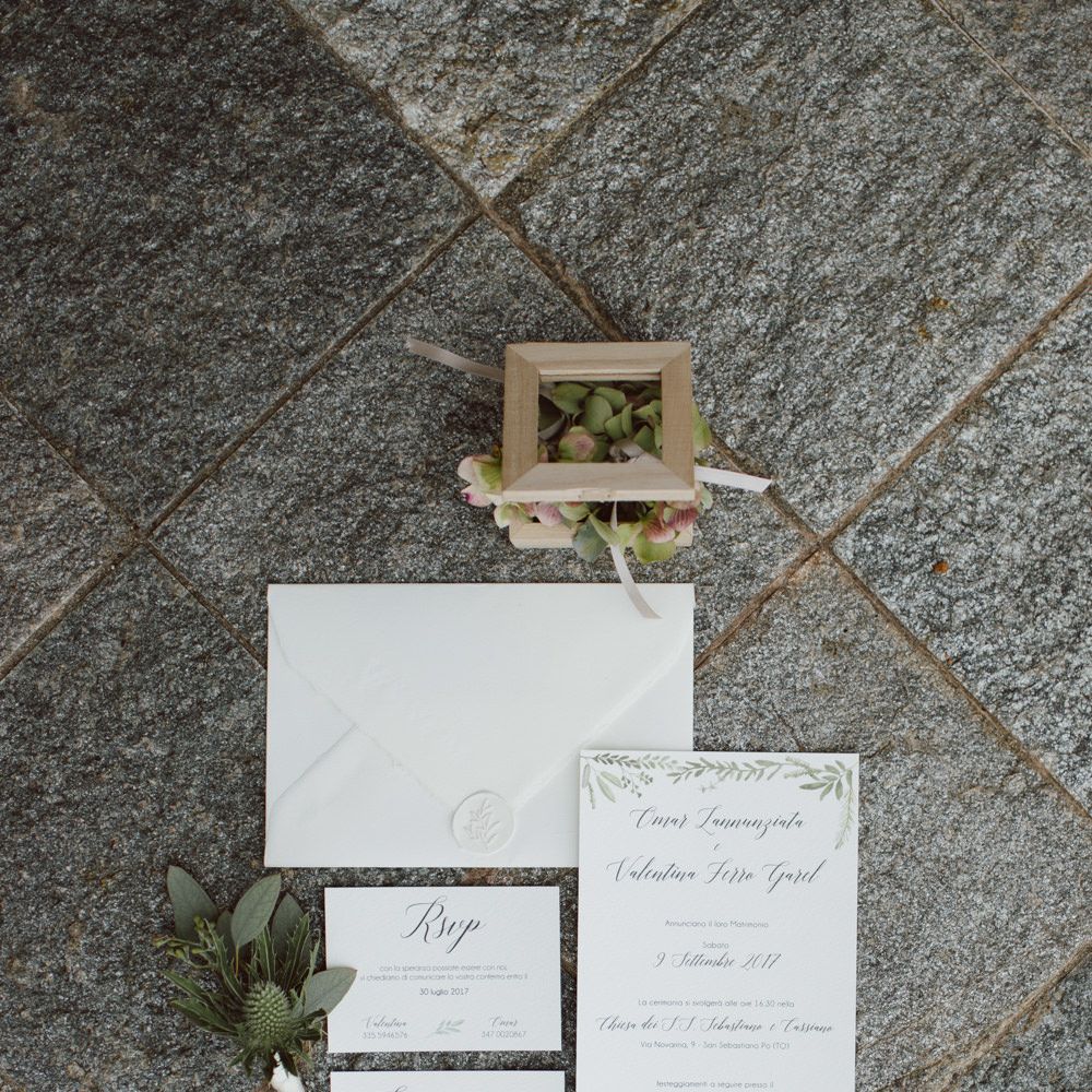 Elegant Alispi Wedding Stationery Suite with white Wax Seal | Green &amp; White Bohemian Wedding in the Rain at Castello di San Sebastiano da Po, Italy | Margherita Calati Photography | Second Shooter Carlo Vittorio Green &amp; White Bohemian Wedding in the Rain at Castello di San Sebastiano da Po, Italy | Margherita Calati Photography | Second Shooter Carlo Vittorio