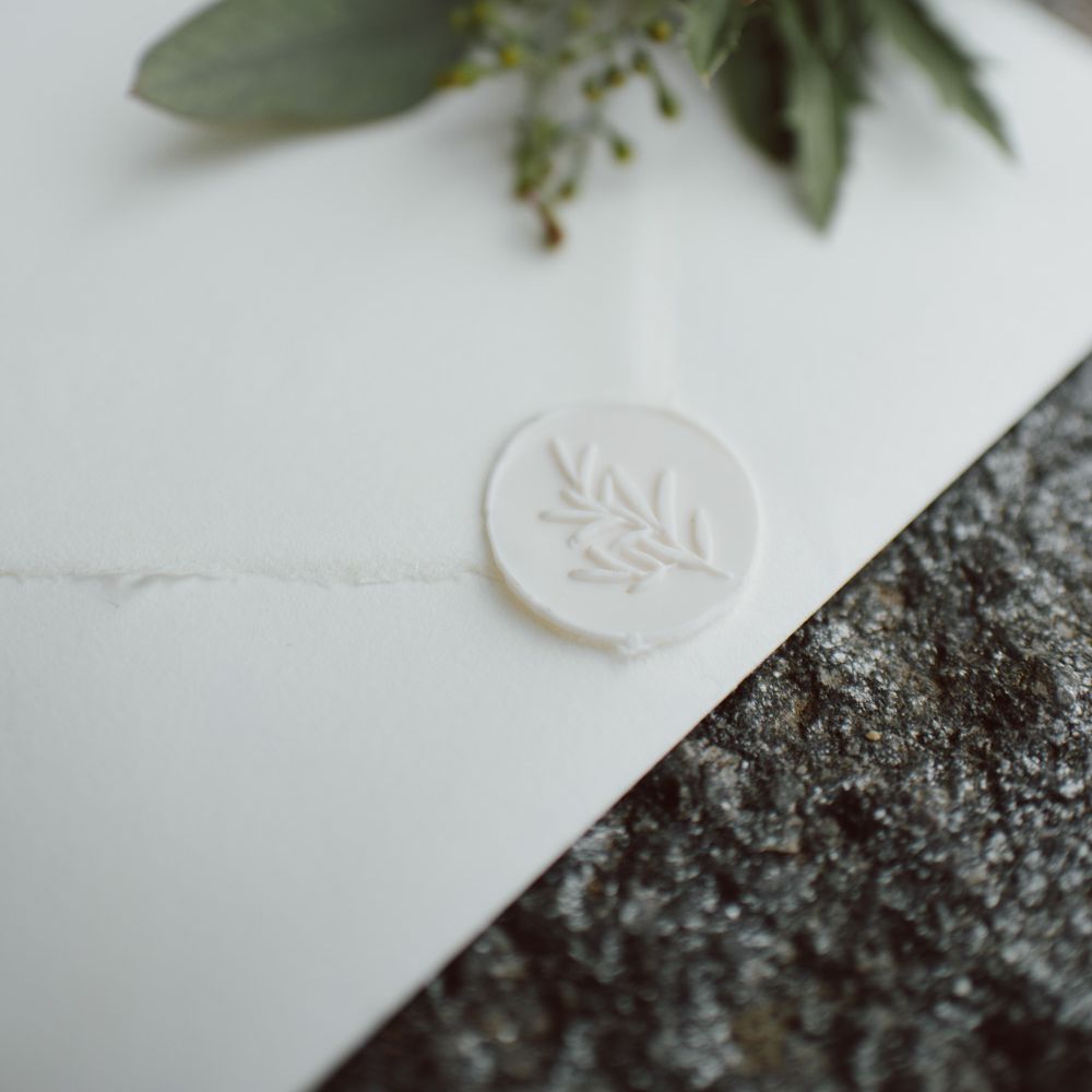 White Wax Envelope Seal | Green &amp; White Bohemian Wedding in the Rain at Castello di San Sebastiano da Po, Italy | Margherita Calati Photography | Second Shooter Carlo Vittorio
