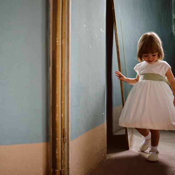 Adorable Flower Girl | Green &amp; White Bohemian Wedding in the Rain at Castello di San Sebastiano da Po, Italy | Margherita Calati Photography | Second Shooter Carlo Vittorio