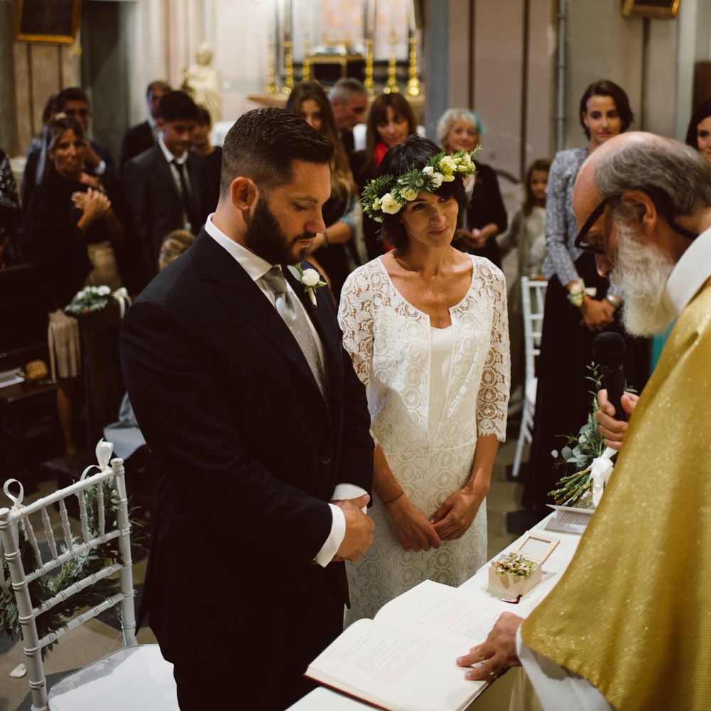 Wedding Ceremony | Bride in Laure De Sagazan Gown | Groom in Black Suit | Green &amp; White Bohemian Wedding in the Rain at Castello di San Sebastiano da Po, Italy | Margherita Calati Photography | Second Shooter Carlo Vittorio