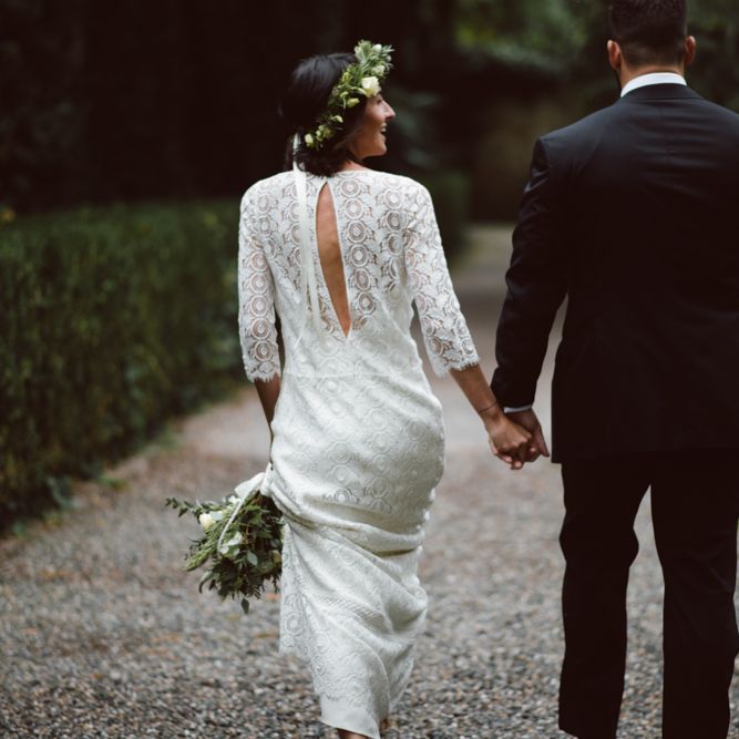 Bride in Laure De Sagazan Gown | Groom in Black Suit | Green &amp; White Bohemian Wedding in the Rain at Castello di San Sebastiano da Po, Italy | Margherita Calati Photography | Second Shooter Carlo Vittorio