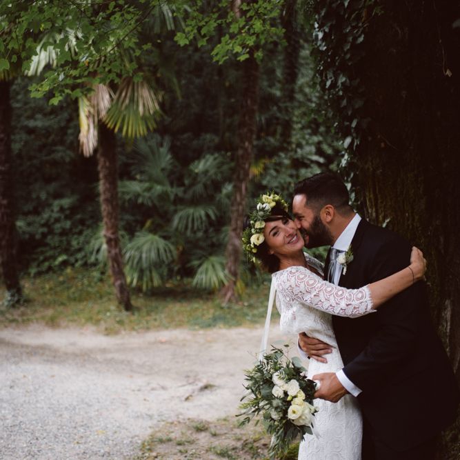 Bride in Laure De Sagazan Gown | Groom in Black Suit | Green &amp; White Bohemian Wedding in the Rain at Castello di San Sebastiano da Po, Italy | Margherita Calati Photography | Second Shooter Carlo Vittorio
