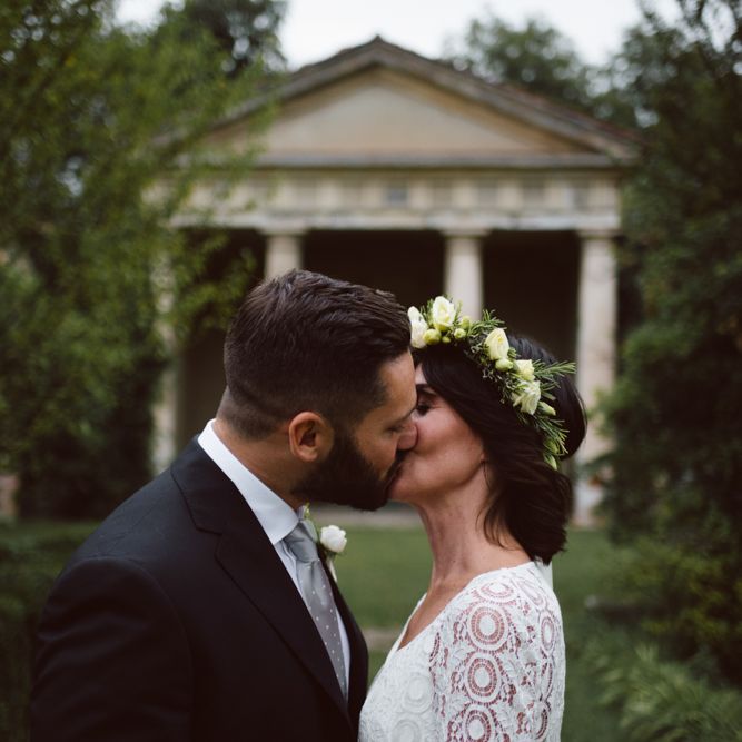 Bride in Laure De Sagazan Gown | Groom in Black Suit | Green &amp; White Bohemian Wedding in the Rain at Castello di San Sebastiano da Po, Italy | Margherita Calati Photography | Second Shooter Carlo Vittorio