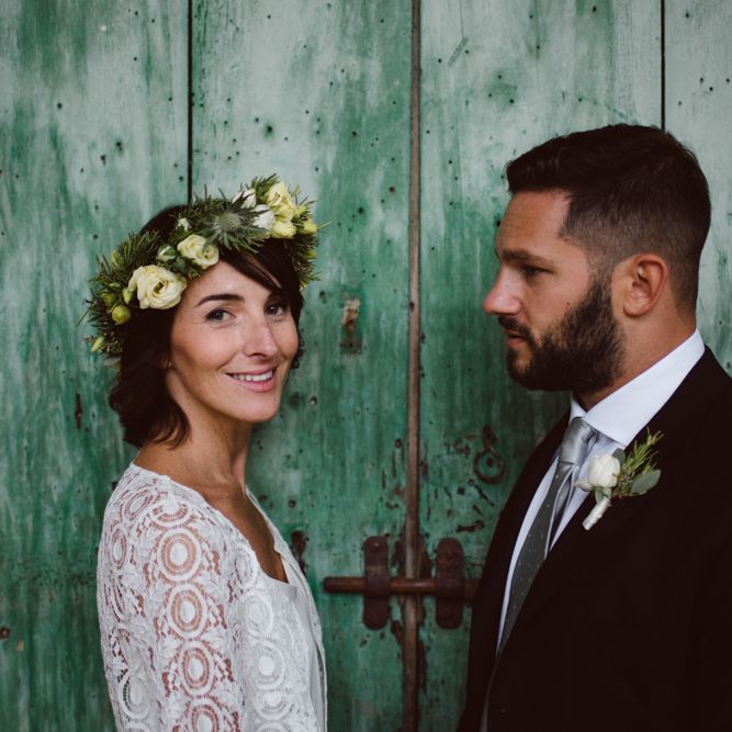 Bride in Laure De Sagazan Gown | Groom in Black Suit | Green &amp; White Bohemian Wedding in the Rain at Castello di San Sebastiano da Po, Italy | Margherita Calati Photography | Second Shooter Carlo Vittorio