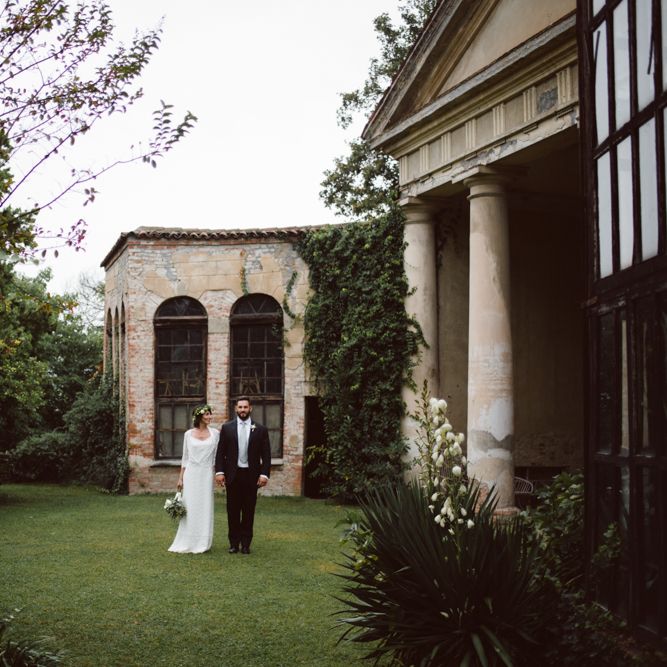 Bride in Laure De Sagazan Gown | Groom in Black Suit | Green &amp; White Bohemian Wedding in the Rain at Castello di San Sebastiano da Po, Italy | Margherita Calati Photography | Second Shooter Carlo Vittorio