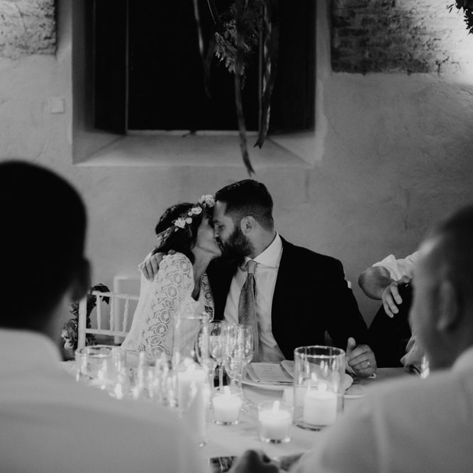 Bride in Laure De Sagazan Gown | Groom in Black Suit | Green &amp; White Bohemian Wedding in the Rain at Castello di San Sebastiano da Po, Italy | Margherita Calati Photography | Second Shooter Carlo Vittorio