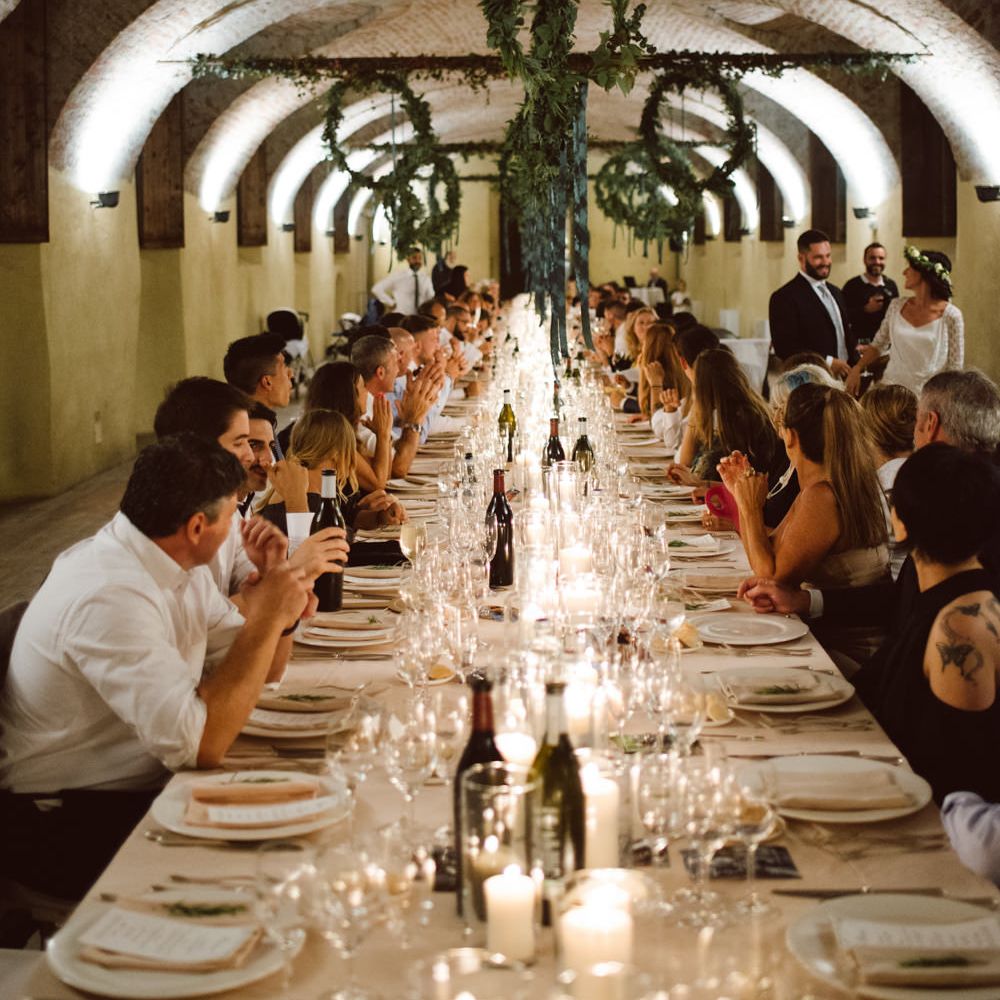 Greenery Hanging Hoops &amp; Candle Light Wedding Reception Decor | Green &amp; White Bohemian Wedding in the Rain at Castello di San Sebastiano da Po, Italy | Margherita Calati Photography | Second Shooter Carlo Vittorio