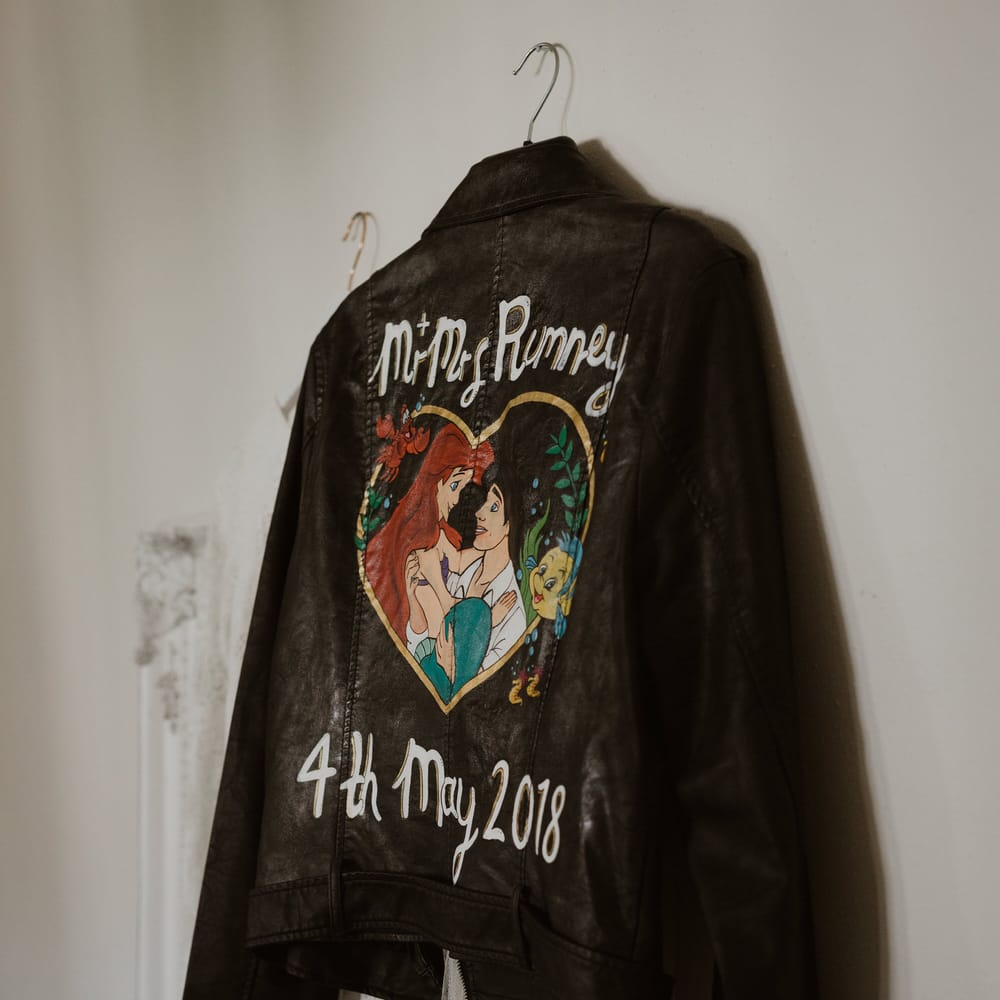Illustrated Little Mermaid Faux Leather Jacket For Bride // Images By The Curries // Film By This Modern Revelry
