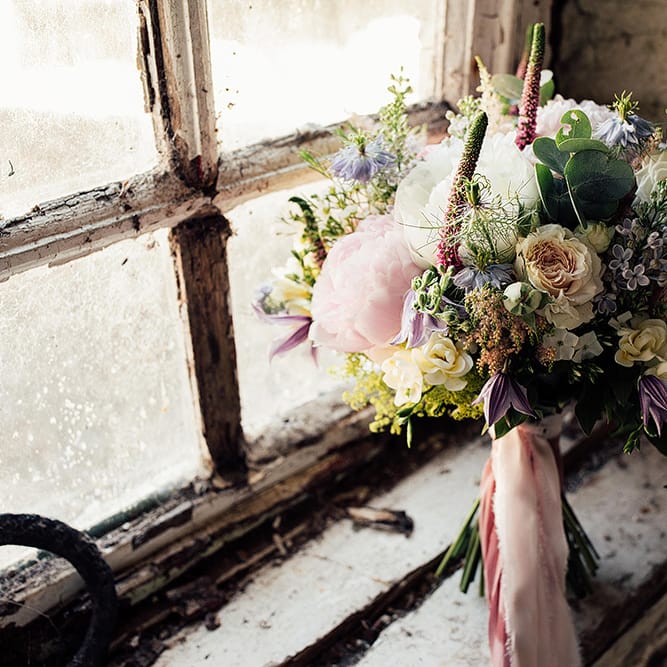 romantic pastel wedding bouquet for wedding with outdoor first dance