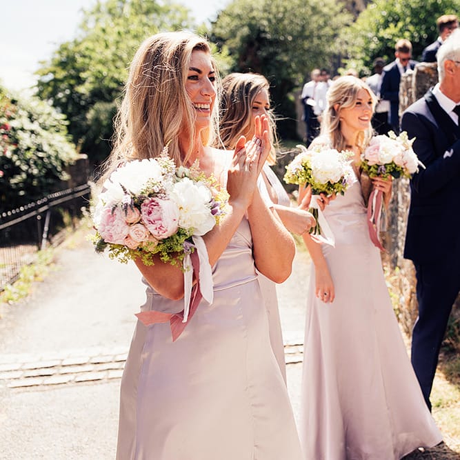 Bridesmaids in pink dresses from ASOS
