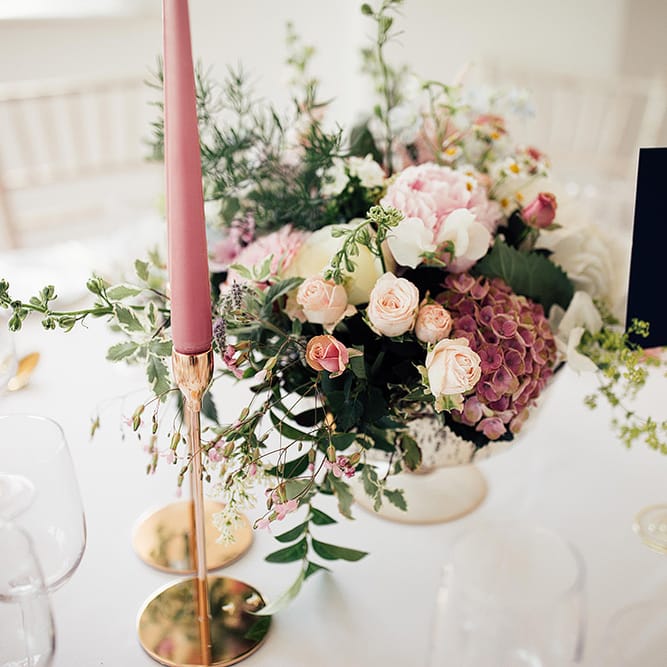 blush pink floral centrepiece