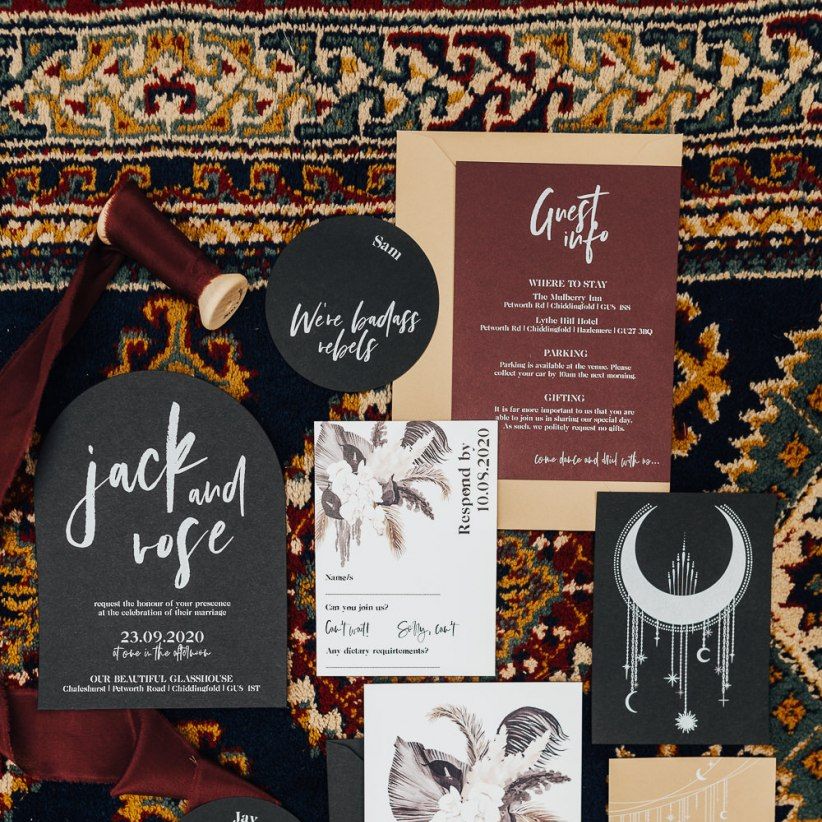 western wedding stationery suite with cowboy boots illustration
