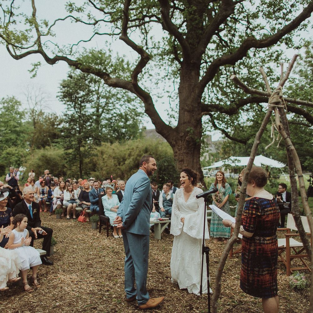 Outdoor Boho Wedding Ceremony with Naked Tipi Altar