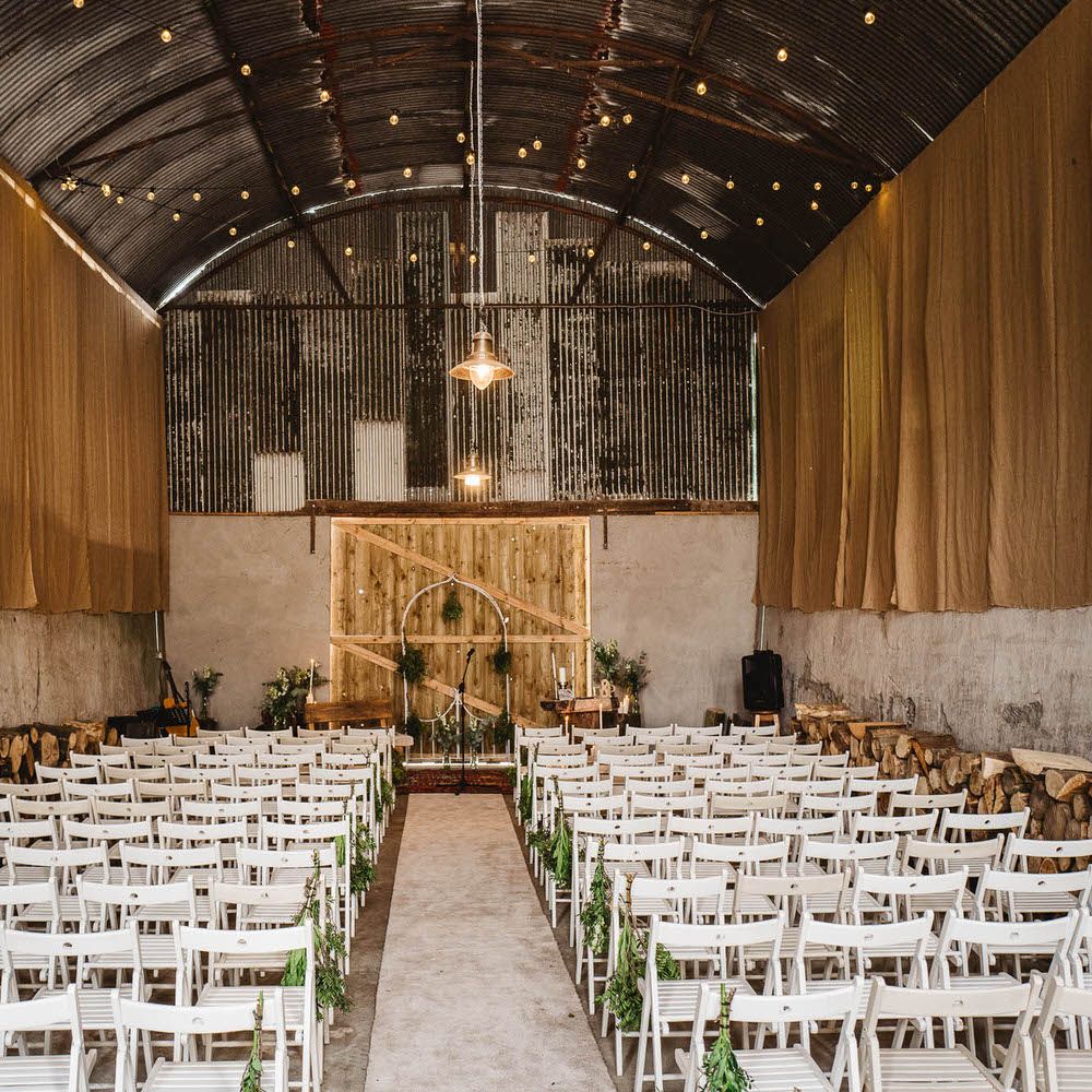 Ceremony Set Up in Rustic Exclusive Use Wedding Venue