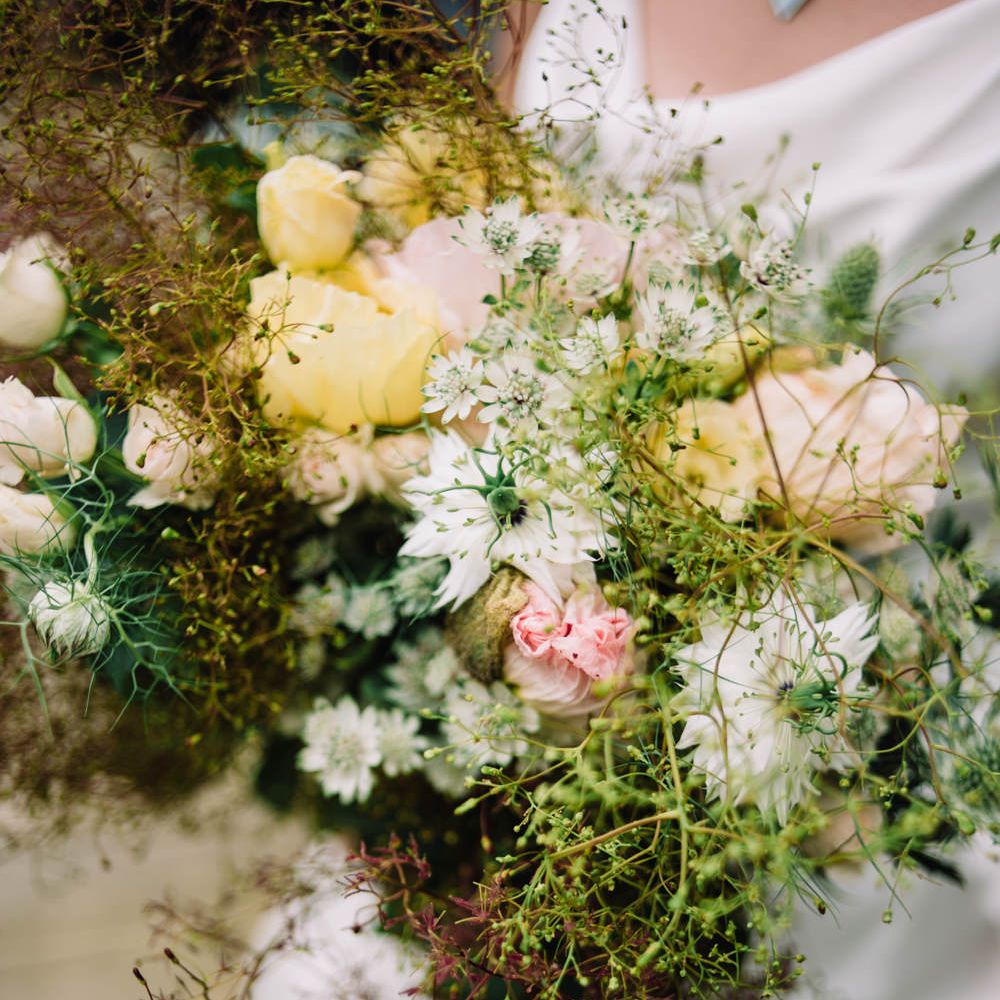 Wild Flower Bridal Bouquet | Wild Coastal Elopement, Bridal Inspiration at New Barton Barns, Devon | Liberty Pearl Photography &amp; Film