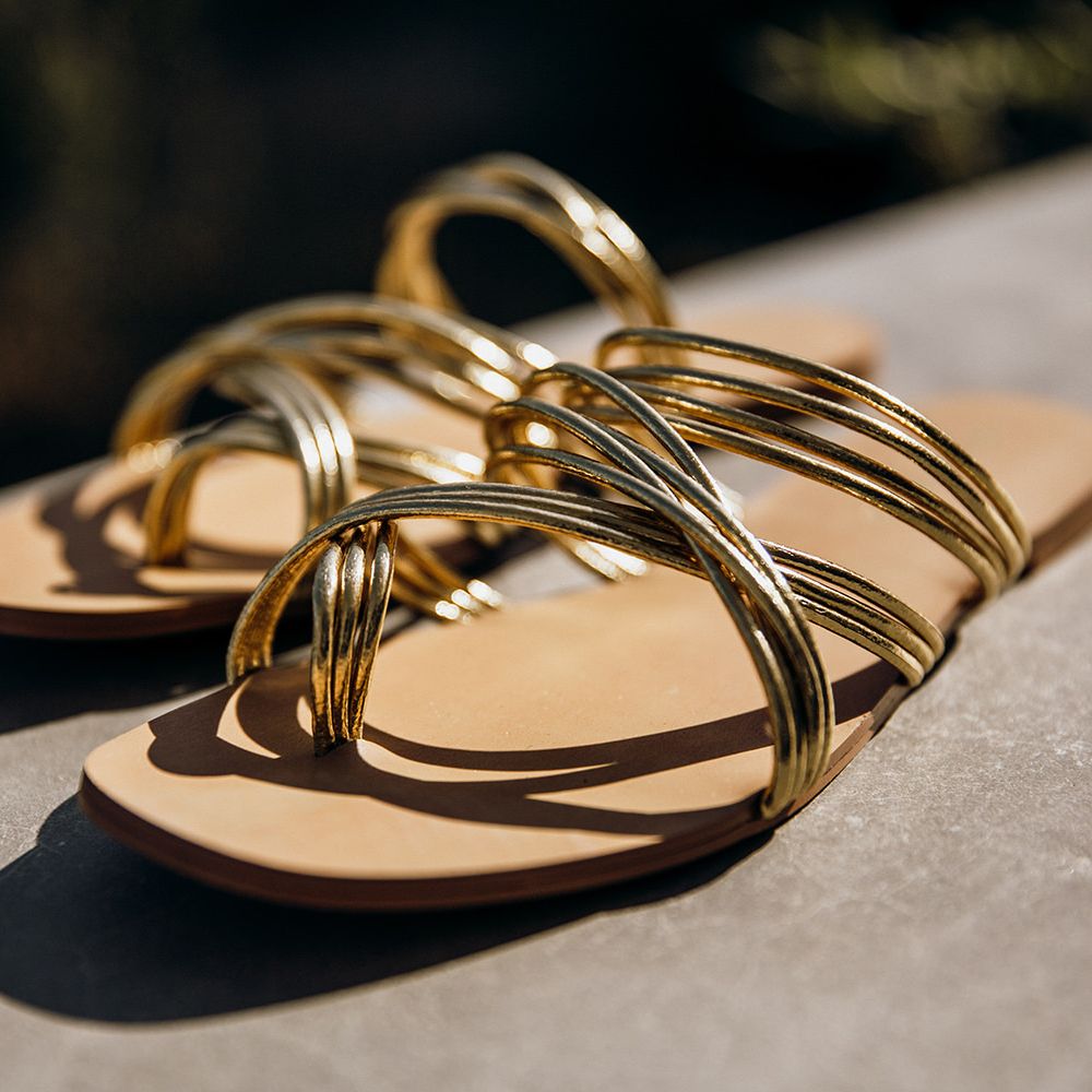 Gold sandal wedding shoes for bride