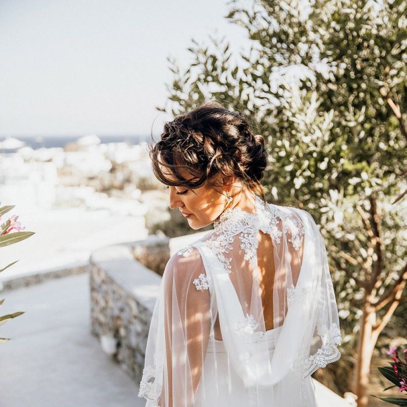 Lace detail wedding capelet fro destination wedding