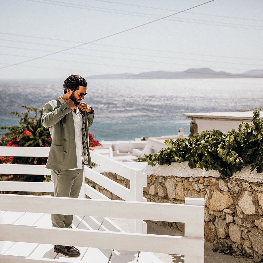 Groom preparations for destination wedding in Mykonos