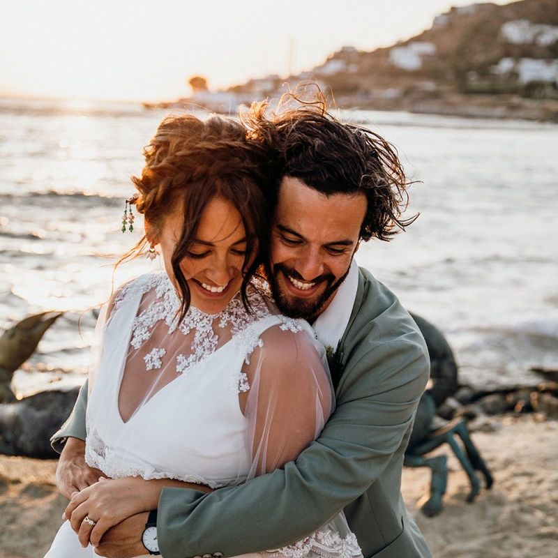 Lace trim wedding capelet for bride at Mykonos wedding