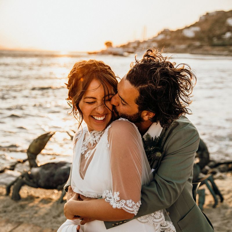 Lace trim wedding capelet for bride at Mykonos wedding