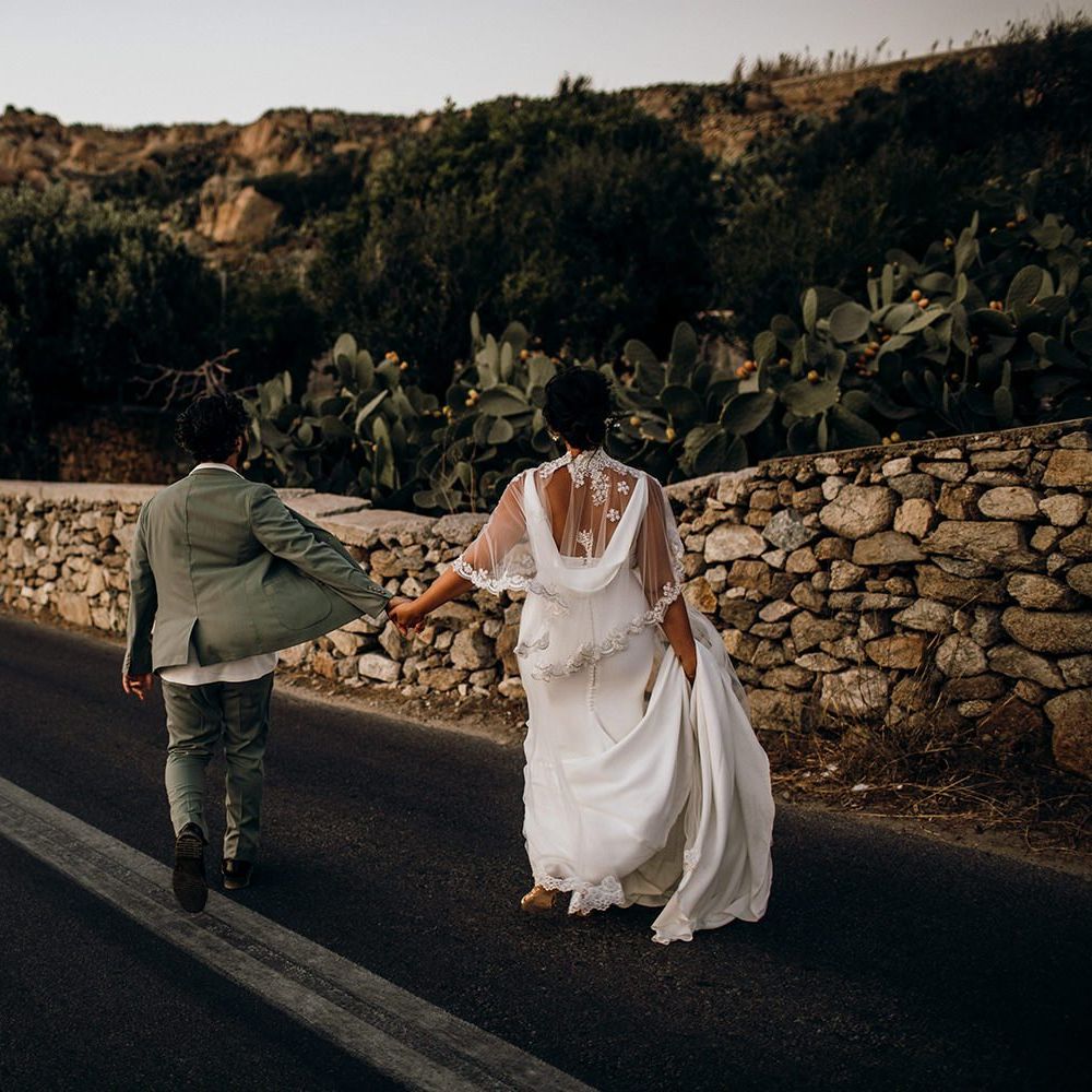 Cowl back Pronovias wedding dress for destination wedding