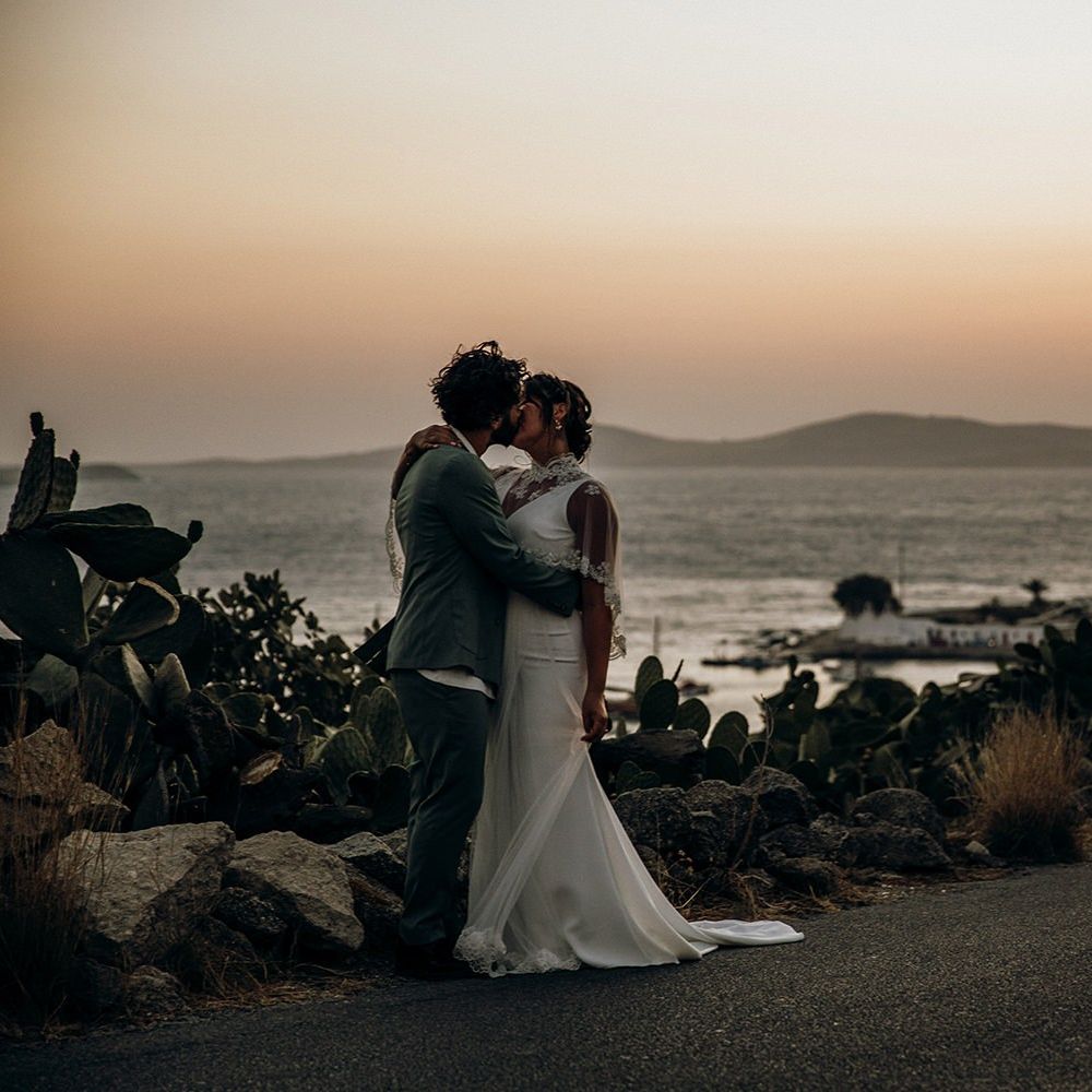 Sunset wedding portrait in Mykonos