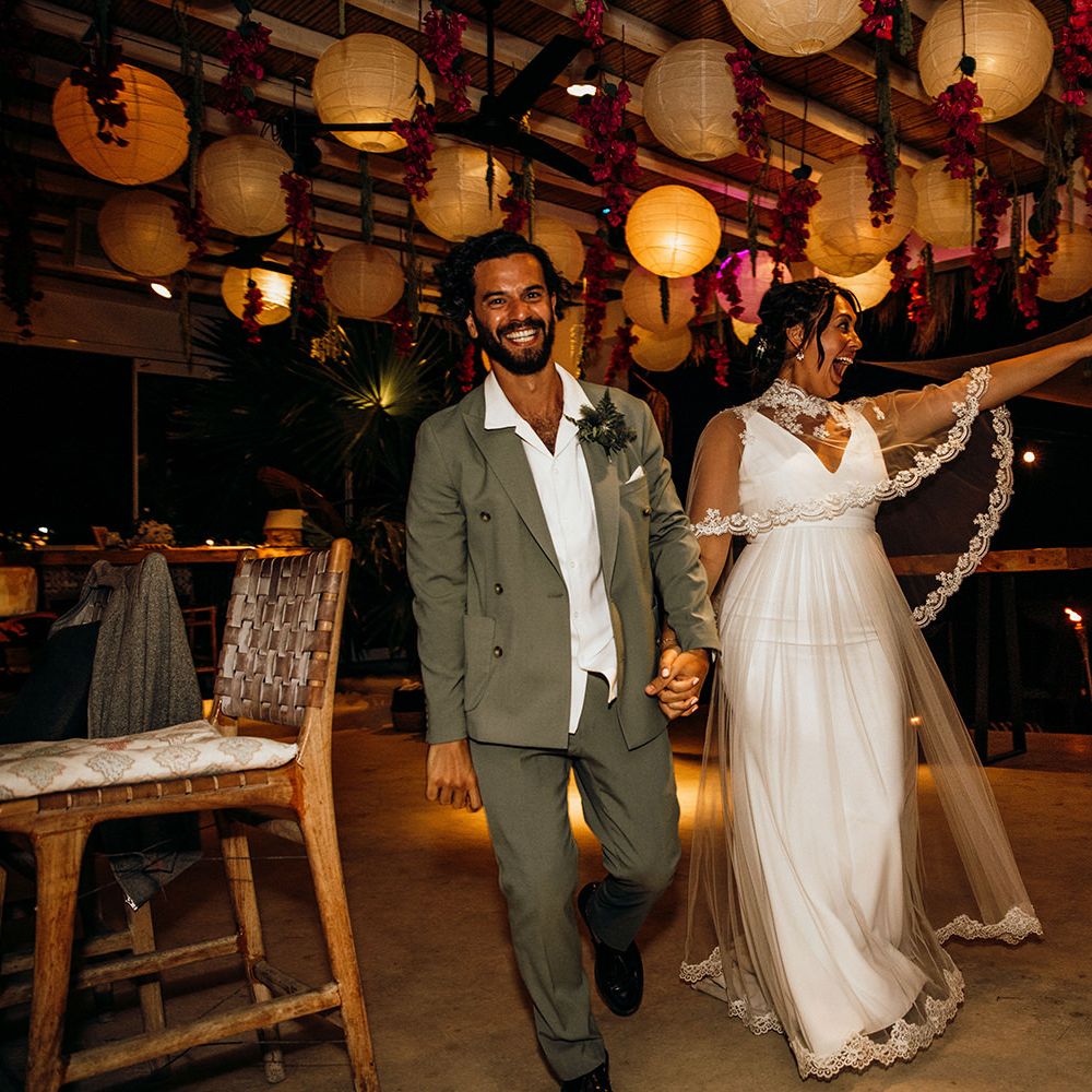 Bride and groom make an entrance