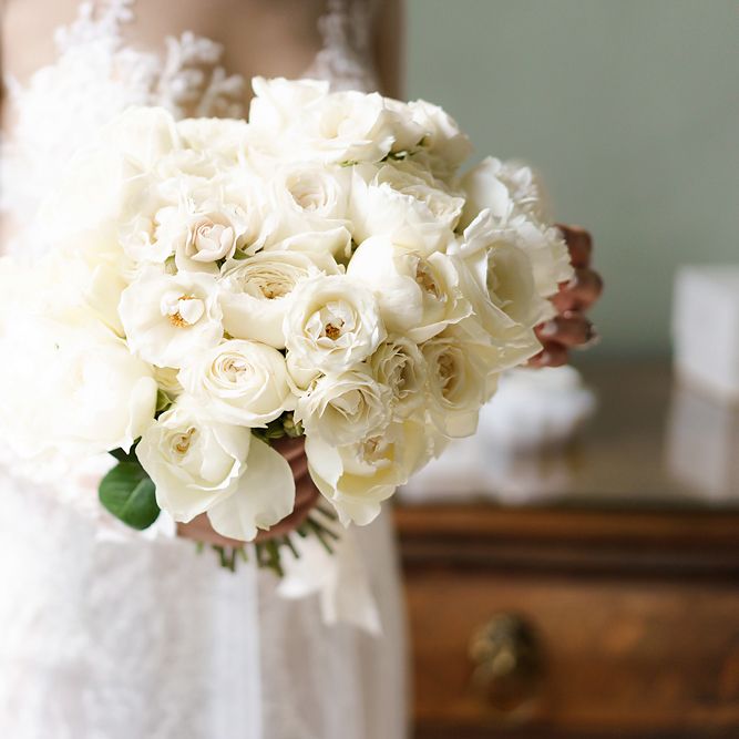 Pure White Rose Wedding Bouquet