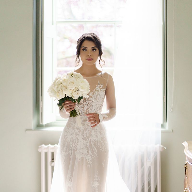 Beautiful Bride in Lace Berta Wedding Dress with Lace Detail