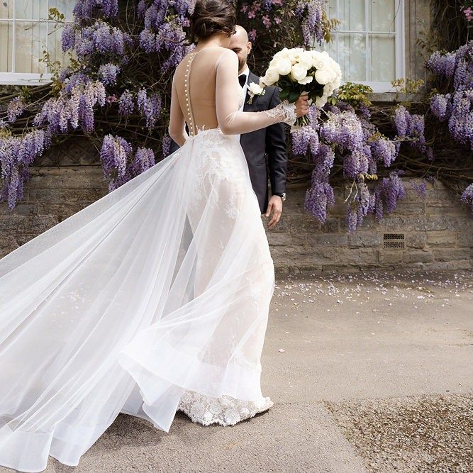 Tulle  Detachable Skirt Wedding Train Over Fitted Lace Berta Wedding Dress