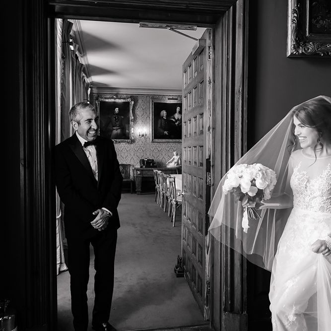 Father of The Bride First Look, with Bride in Berta Wedding Dress