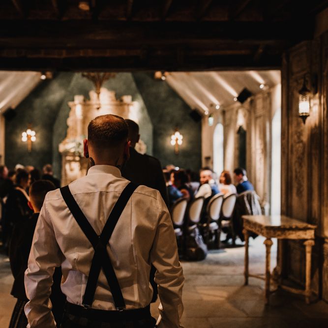 Groomsman in Braces Walking Down the Le Petit Chateau Aisle