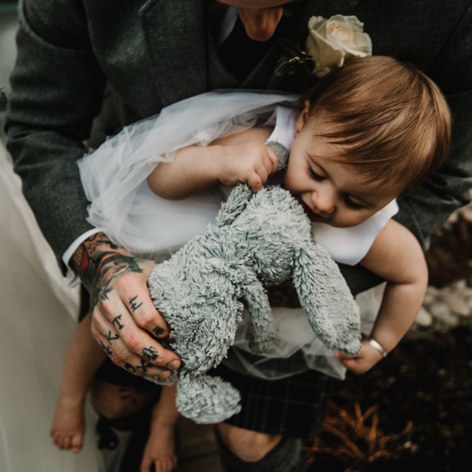 Flower Girl Daughter Holding Cute Grey Rabbit